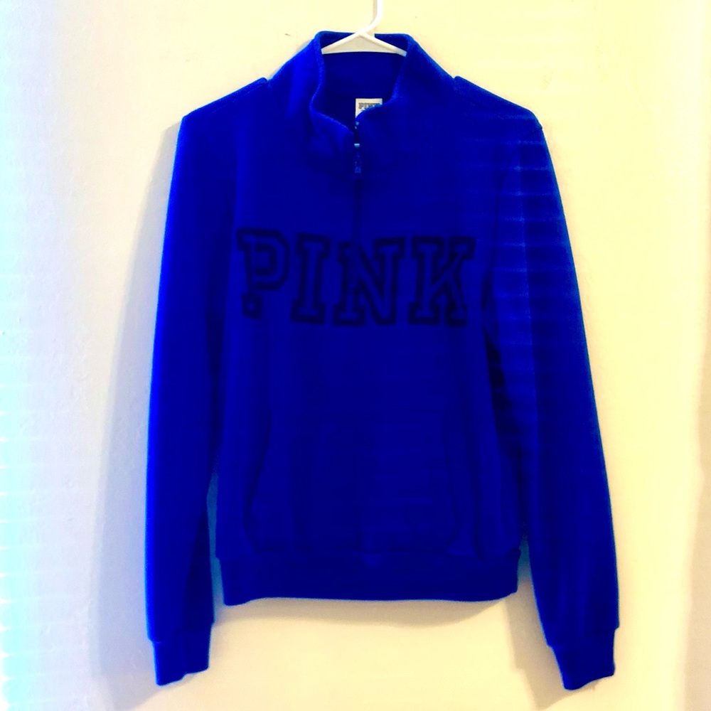 PINK blue half zip sweater